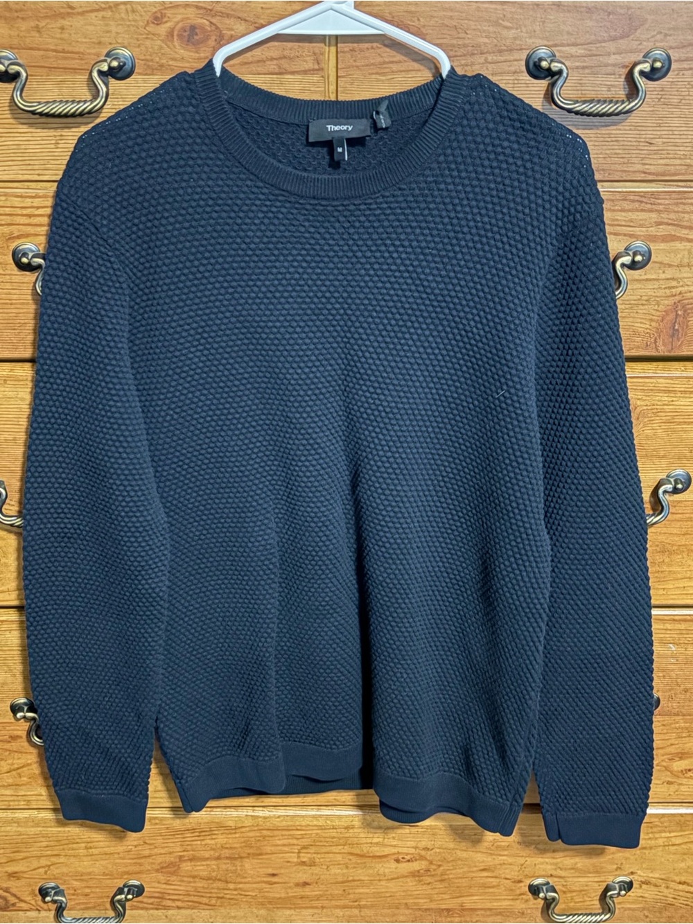 Theory Men's Navy Textured Crewneck Sweater - Deep Navy